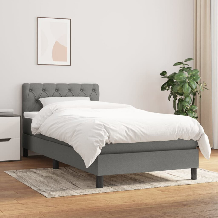 vidaXL Boxspring met matras stof donkergrijs 80x200 cm afbeelding 1