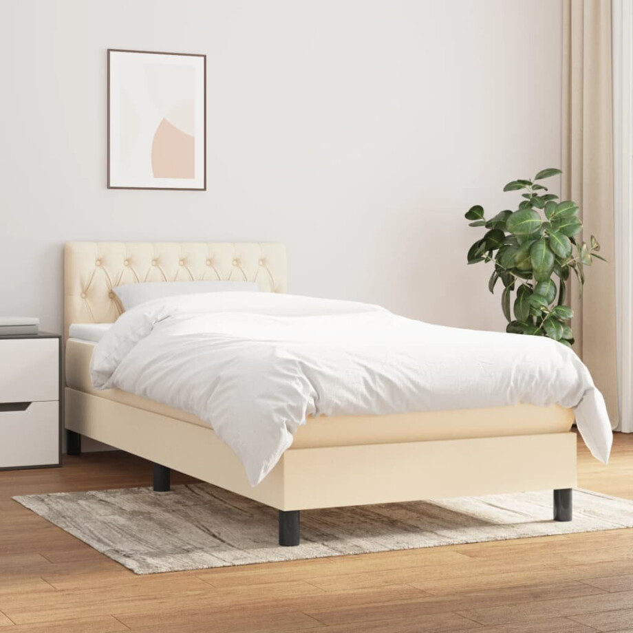 vidaXL Boxspring met matras stof crèmekleurig 90x200 cm vidaXL Boxspring met matras stof crèmekleurig 90x200 cm afbeelding 1