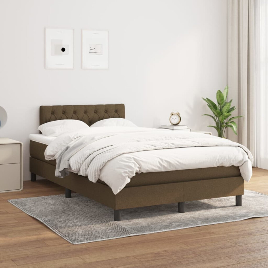 vidaXL Boxspring met matras stof donkerbruin 120x200 cm vidaXL Boxspring met matras stof donkerbruin 120x200 cm afbeelding 1