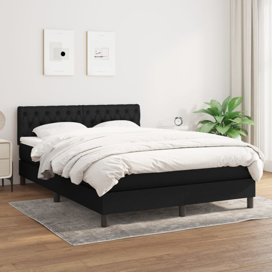 vidaXL Boxspring met matras stof zwart 140x190 cm afbeelding 1