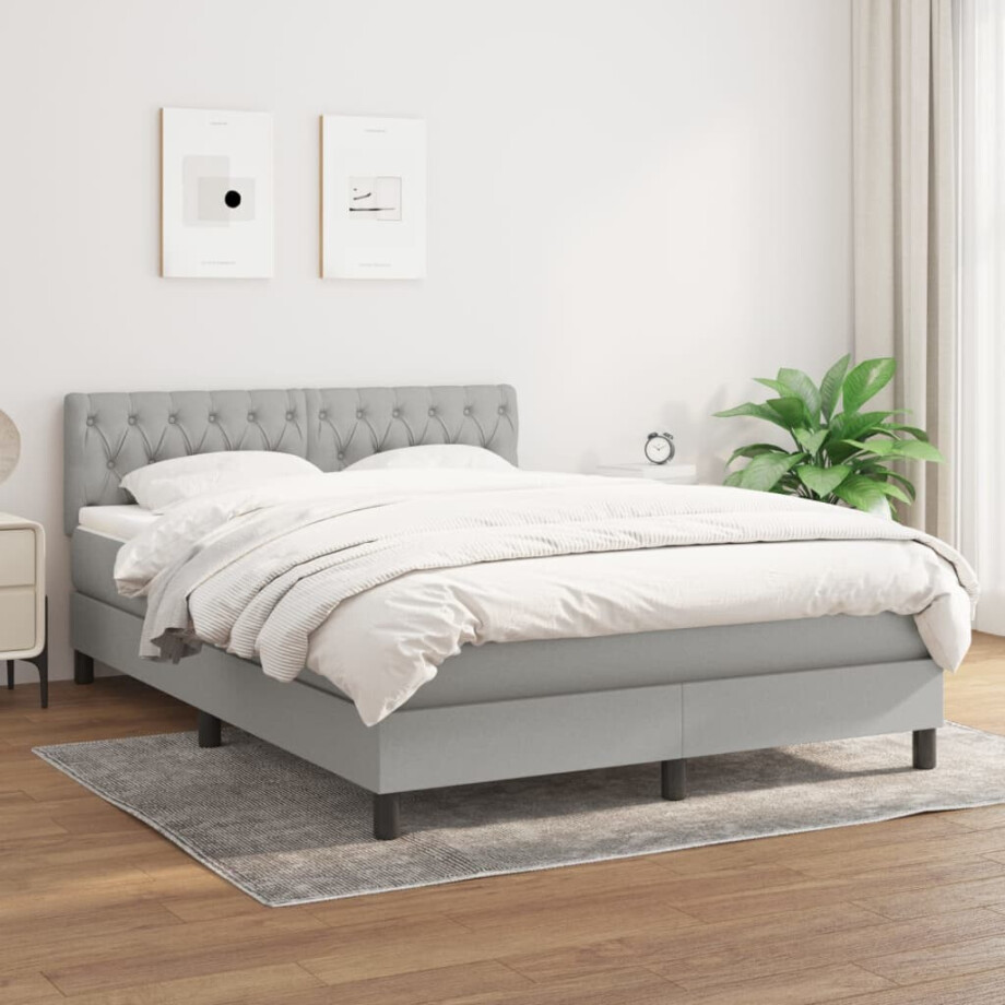 vidaXL Boxspring met matras stof lichtgrijs 140x200 cm afbeelding 1