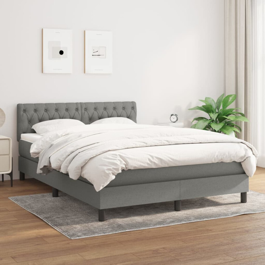 vidaXL Boxspring met matras stof donkergrijs 140x200 cm afbeelding 1