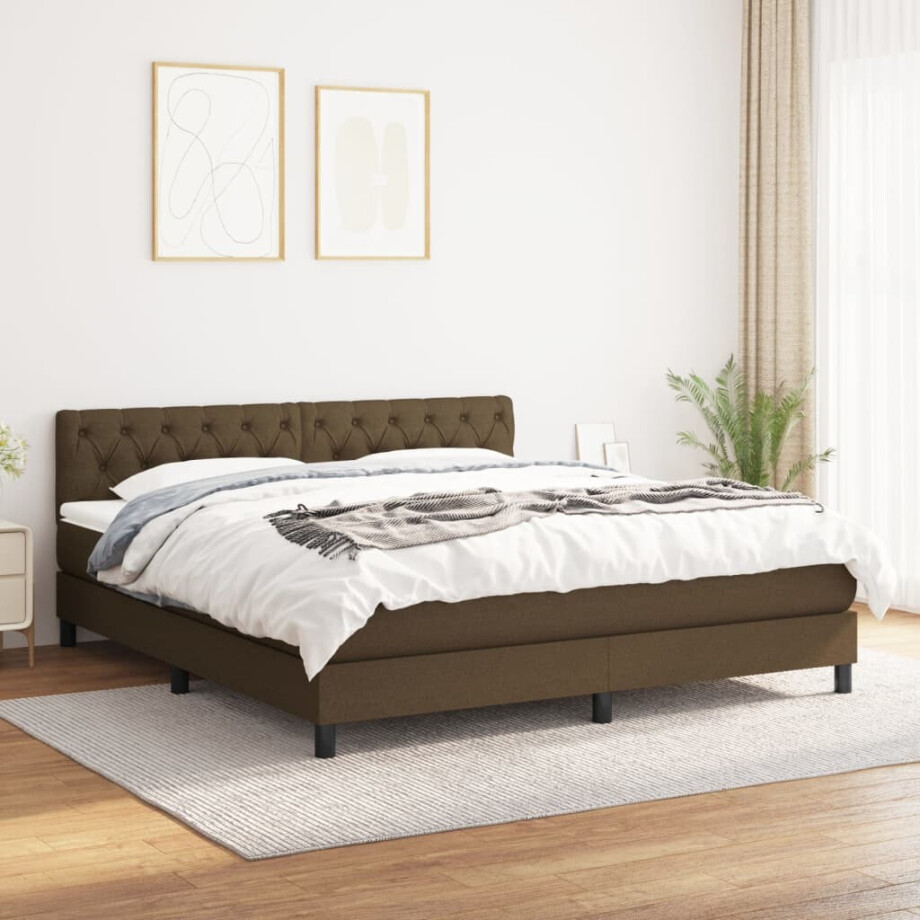 vidaXL Boxspring met matras stof donkerbruin 160x200 cm vidaXL Boxspring met matras stof donkerbruin 160x200 cm afbeelding 1