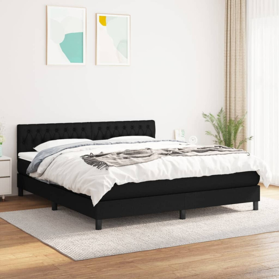 vidaXL Boxspring met matras stof zwart 180x200 cm afbeelding 1