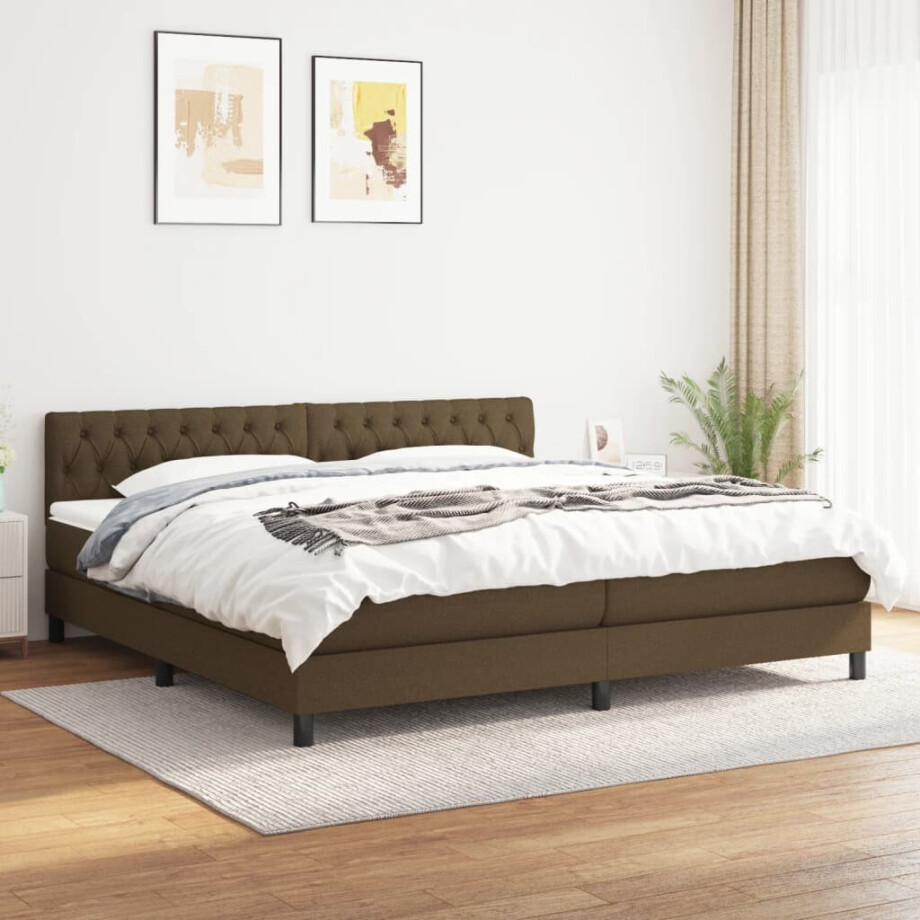 vidaXL Boxspring met matras stof donkerbruin 200x200 cm vidaXL Boxspring met matras stof donkerbruin 200x200 cm afbeelding 1