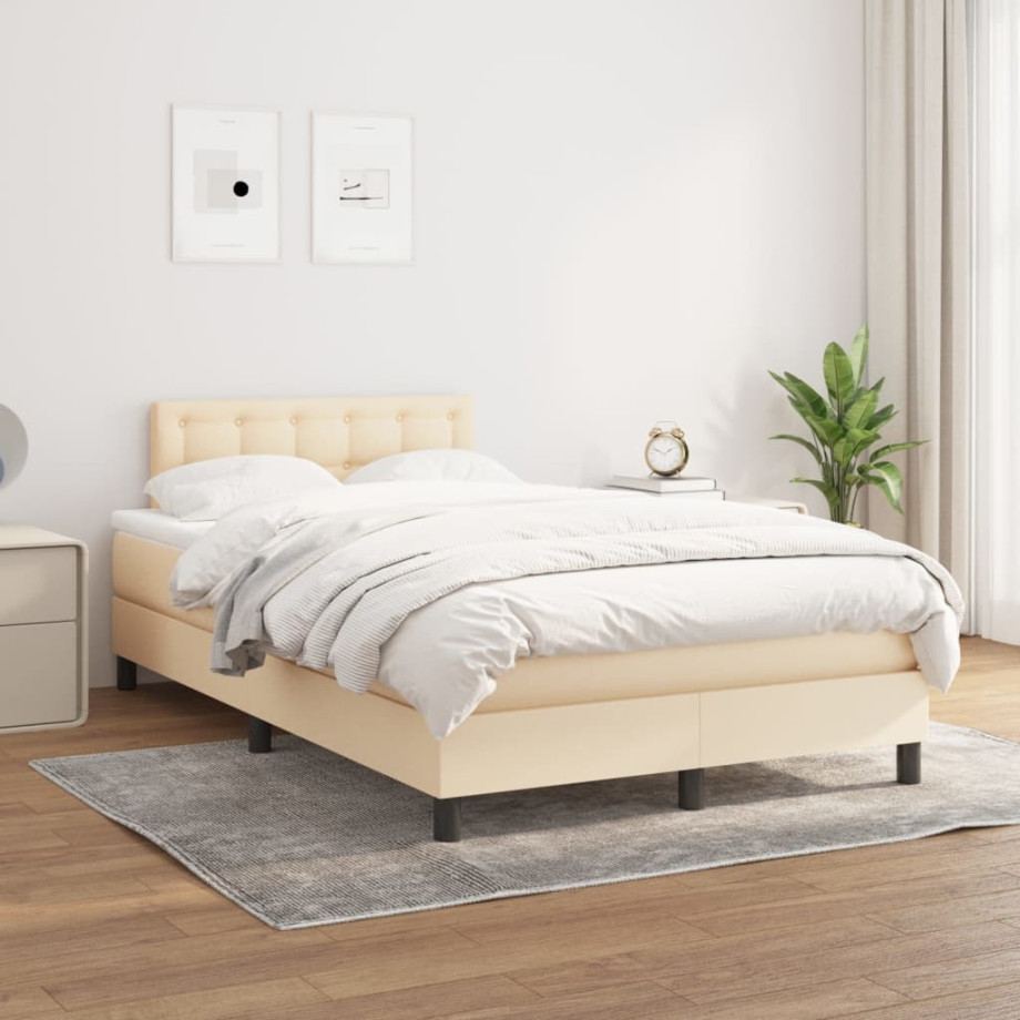 vidaXL Boxspring met matras stof crèmekleurig 120x200 cm afbeelding 1