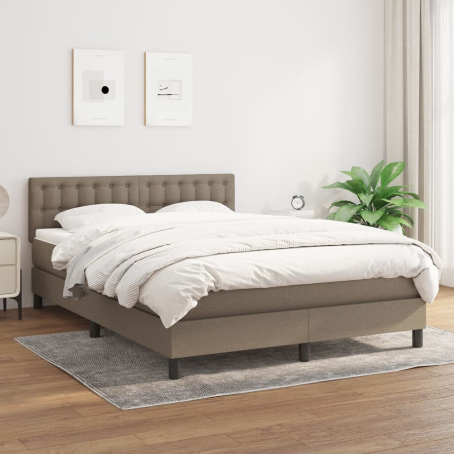 vidaXL Boxspring met matras stof taupe 140x190 cm vidaXL Boxspring met matras stof taupe 140x190 cm afbeelding 1