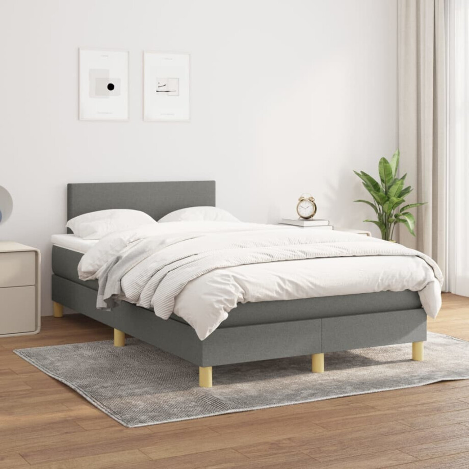 vidaXL Boxspring met matras stof donkergrijs 120x200 cm vidaXL Boxspring met matras stof donkergrijs 120x200 cm afbeelding 1