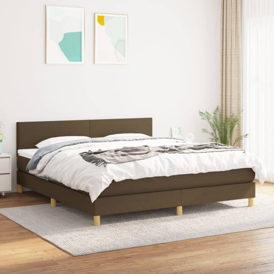 vidaXL Boxspring met matras stof donkerbruin 180x200 cm vidaXL Boxspring met matras stof donkerbruin 180x200 cm afbeelding 1