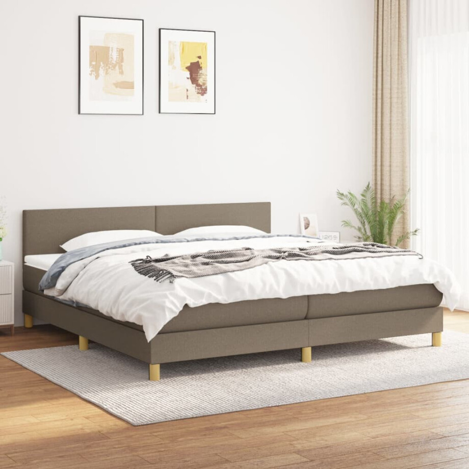 vidaXL Boxspring met matras stof taupe 200x200 cm afbeelding 1