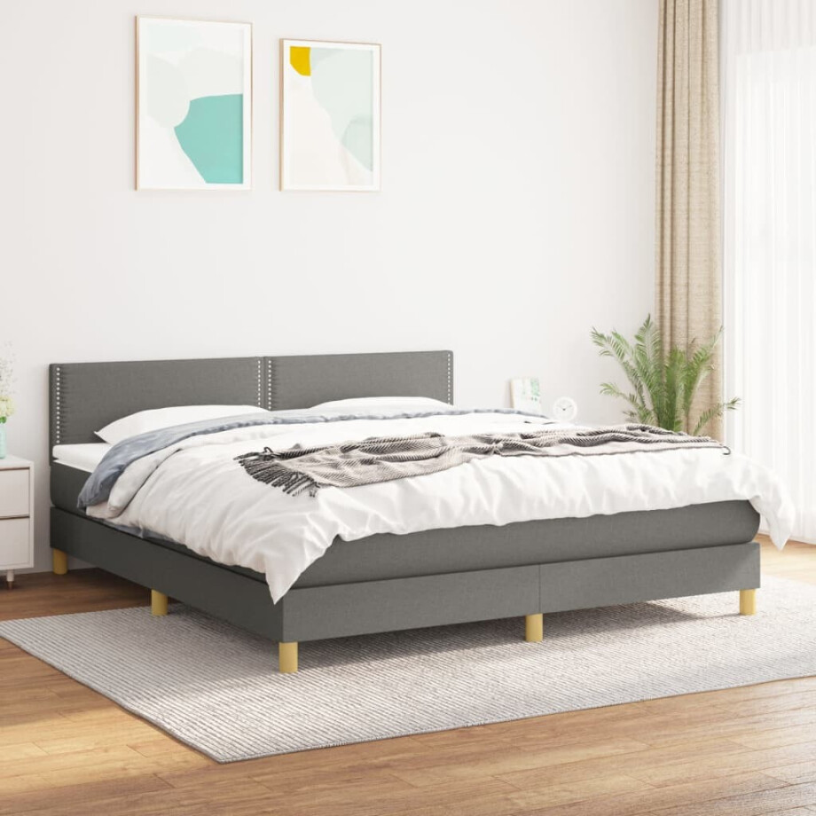 vidaXL Boxspring met matras stof donkergrijs 160x200 cm afbeelding 1