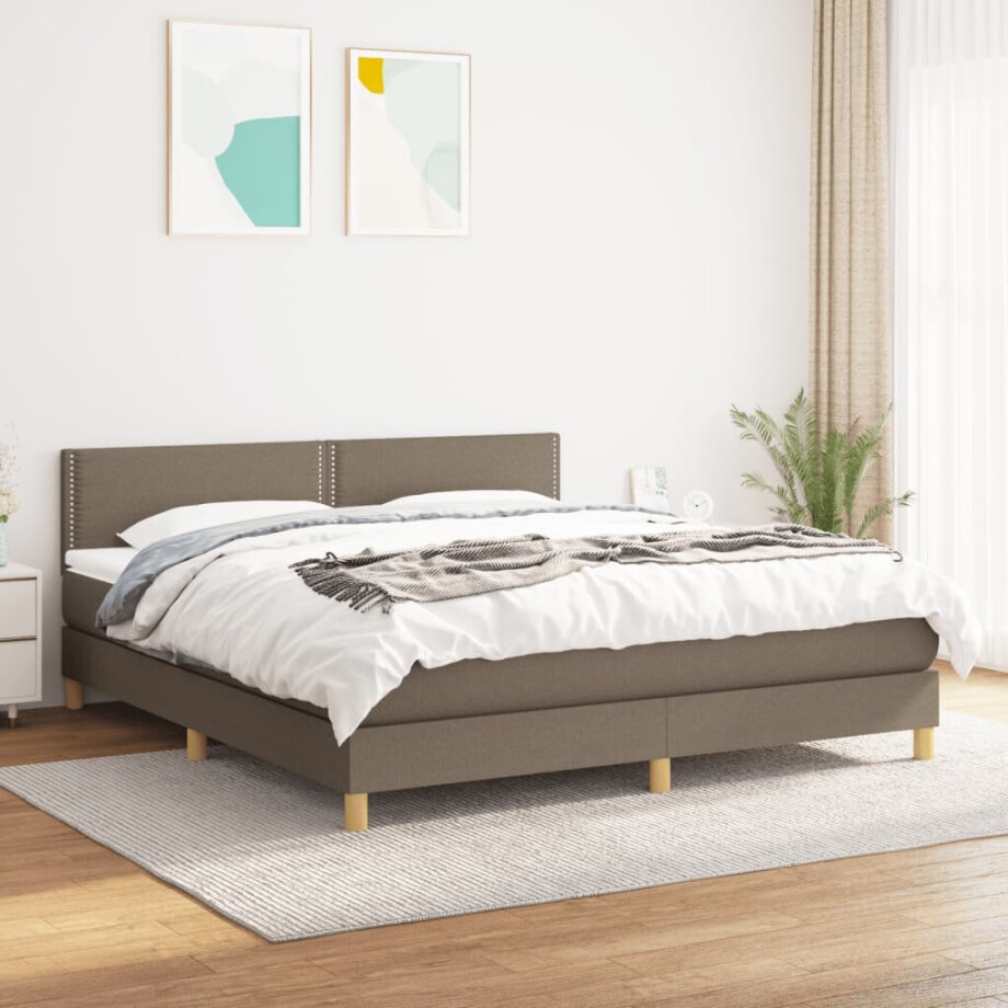 vidaXL Boxspring met matras stof taupe 180x200 cm vidaXL Boxspring met matras stof taupe 180x200 cm afbeelding 1
