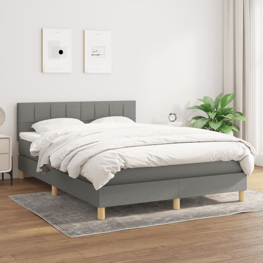 vidaXL Boxspring met matras stof donkergrijs 140x190 cm vidaXL Boxspring met matras stof donkergrijs 140x190 cm afbeelding 1