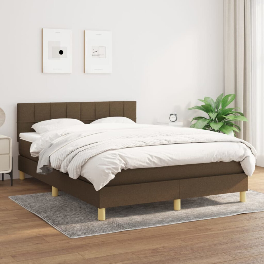 vidaXL Boxspring met matras stof donkerbruin 140x190 cm afbeelding 1