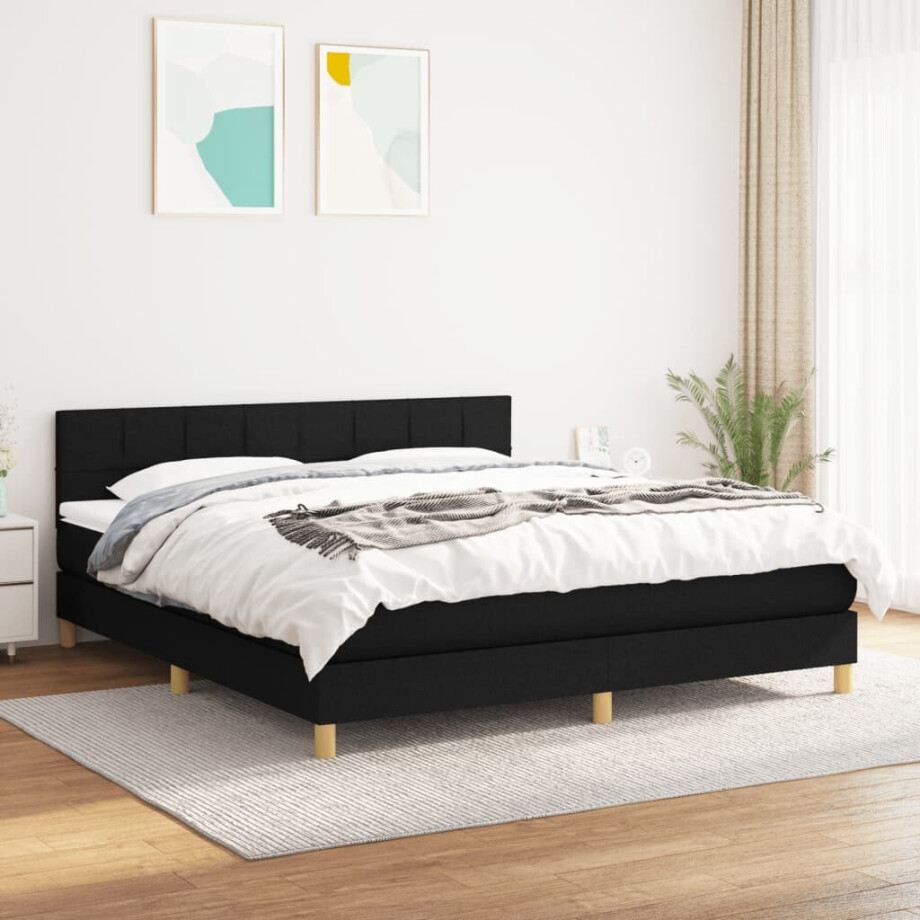 vidaXL Boxspring met matras stof zwart 160x200 cm vidaXL Boxspring met matras stof zwart 160x200 cm afbeelding 1