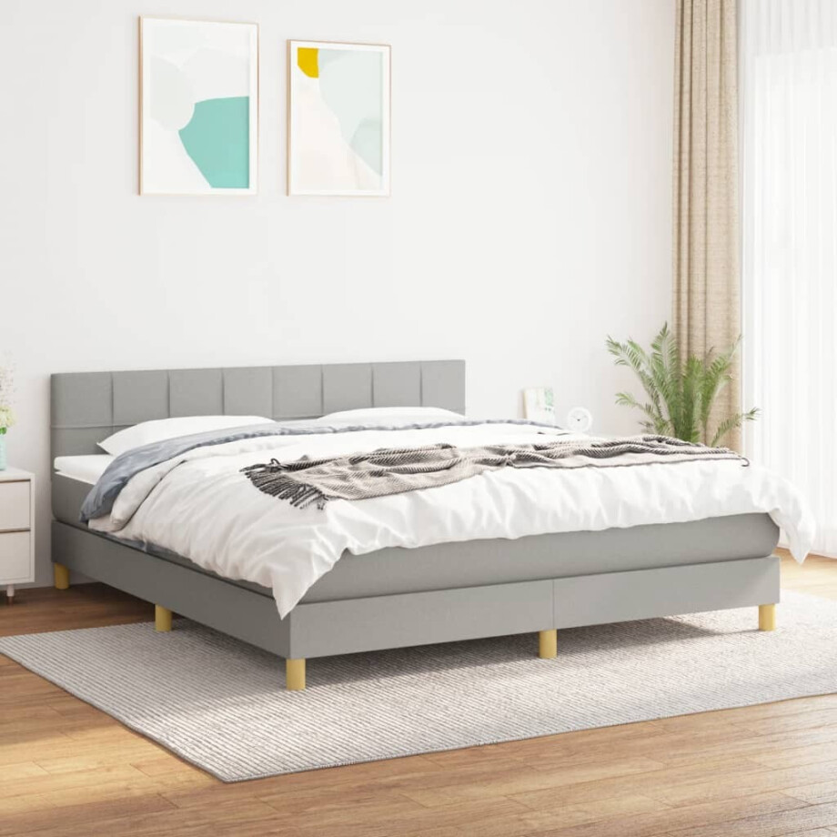 vidaXL Boxspring met matras stof lichtgrijs 180x200 cm vidaXL Boxspring met matras stof lichtgrijs 180x200 cm afbeelding 1