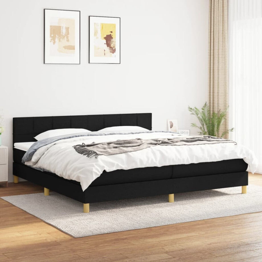 vidaXL Boxspring met matras stof zwart 200x200 cm afbeelding 1