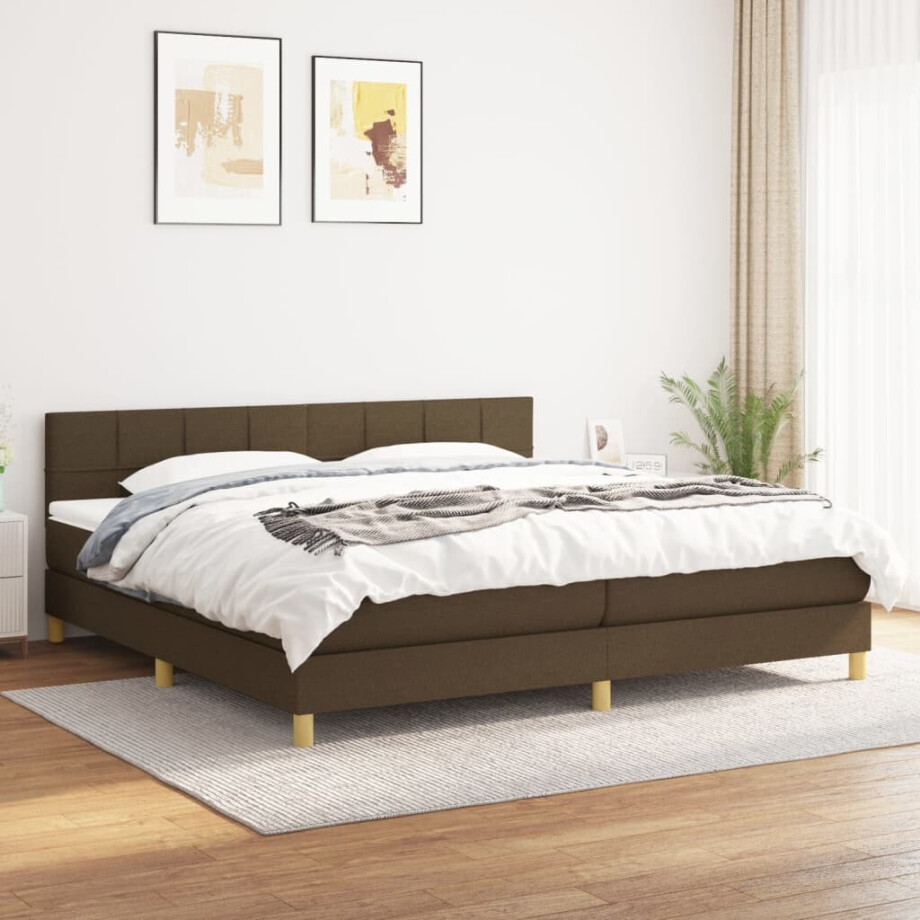 vidaXL Boxspring met matras stof donkerbruin 200x200 cm vidaXL Boxspring met matras stof donkerbruin 200x200 cm afbeelding 1