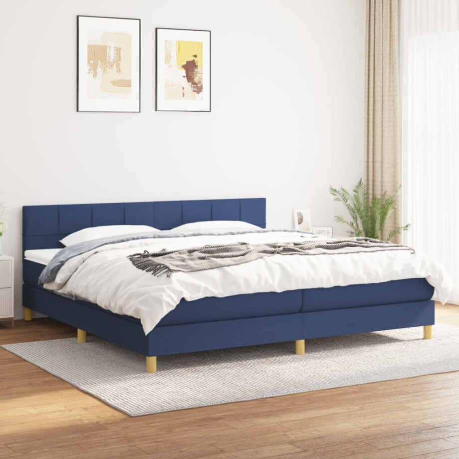 vidaXL Boxspring met matras stof blauw 200x200 cm vidaXL Boxspring met matras stof blauw 200x200 cm afbeelding 1