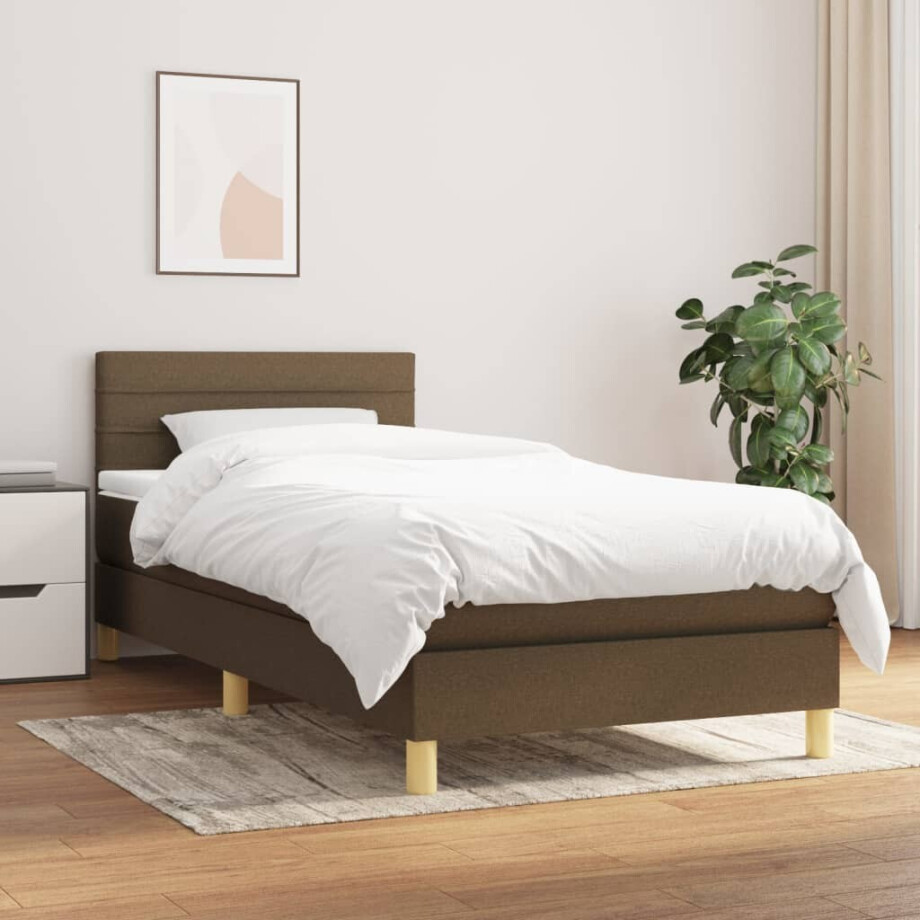 vidaXL Boxspring met matras stof donkerbruin 90x200 cm vidaXL Boxspring met matras stof donkerbruin 90x200 cm afbeelding 1