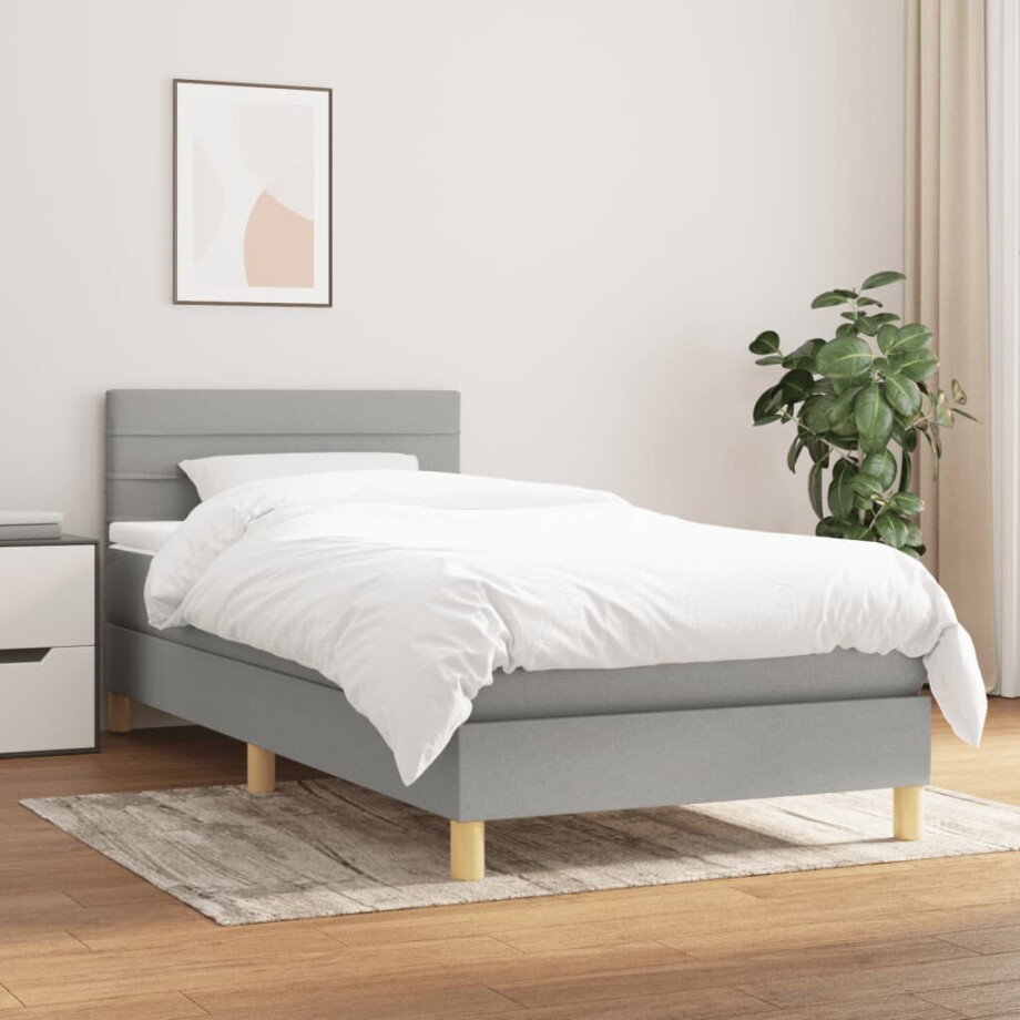 vidaXL Boxspring met matras stof lichtgrijs 100x200 cm afbeelding 1