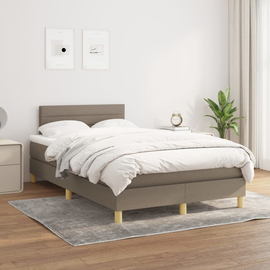 vidaXL Boxspring met matras stof taupe 120x200 cm afbeelding 1