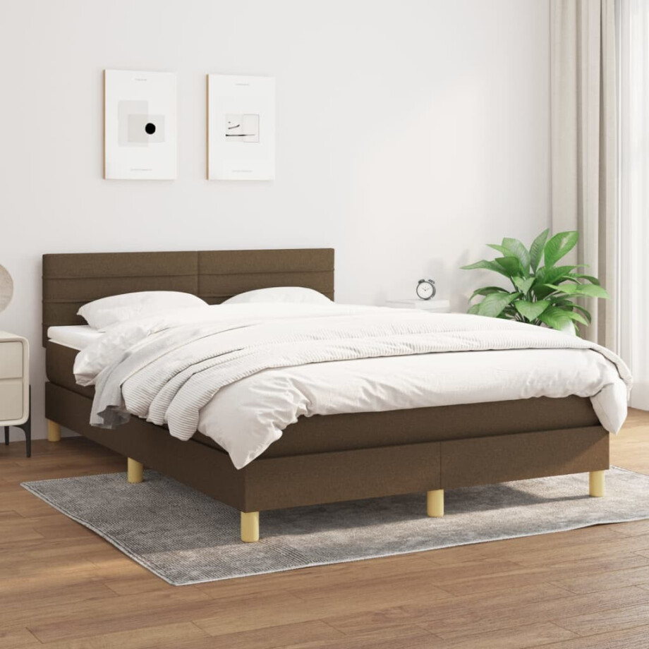 vidaXL Boxspring met matras stof donkerbruin 140x200 cm vidaXL Boxspring met matras stof donkerbruin 140x200 cm afbeelding 1