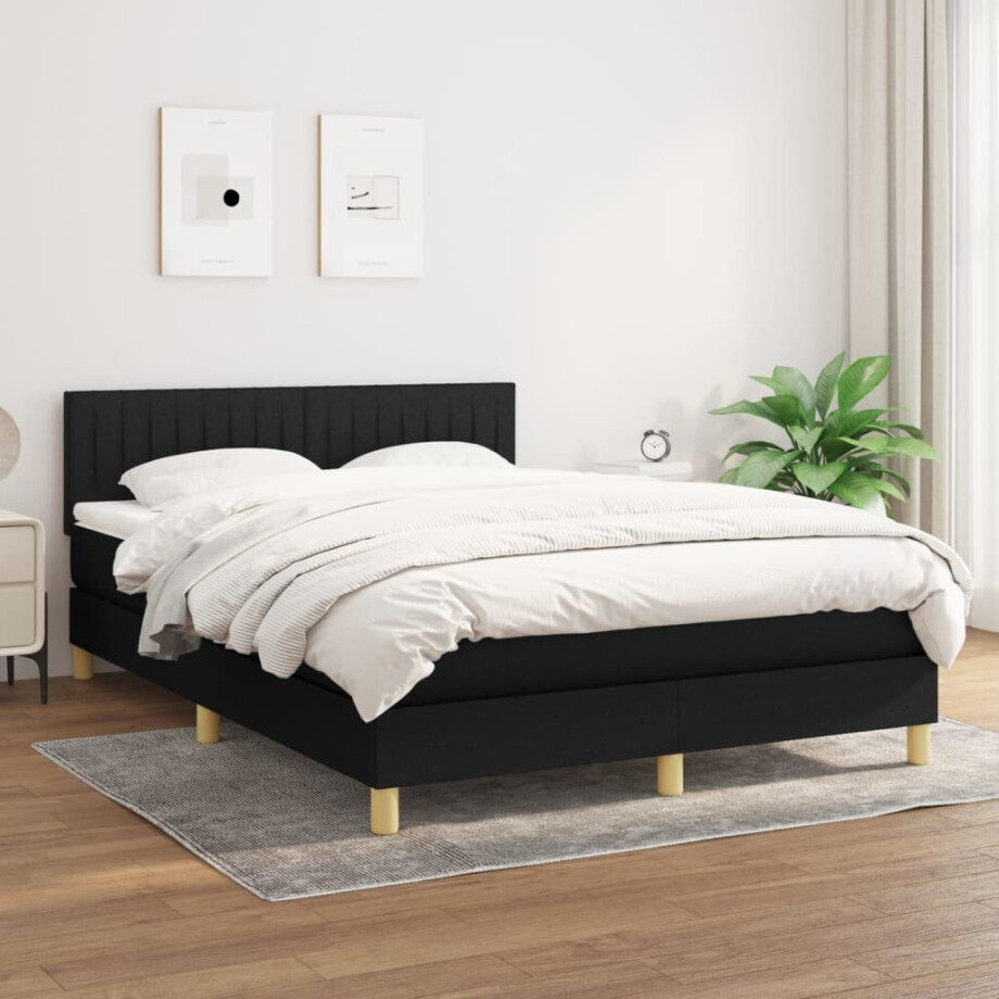 vidaXL Boxspring met matras stof zwart 140x190 cm afbeelding 1