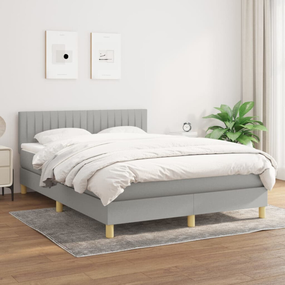 vidaXL Boxspring met matras stof lichtgrijs 140x200 cm afbeelding 1