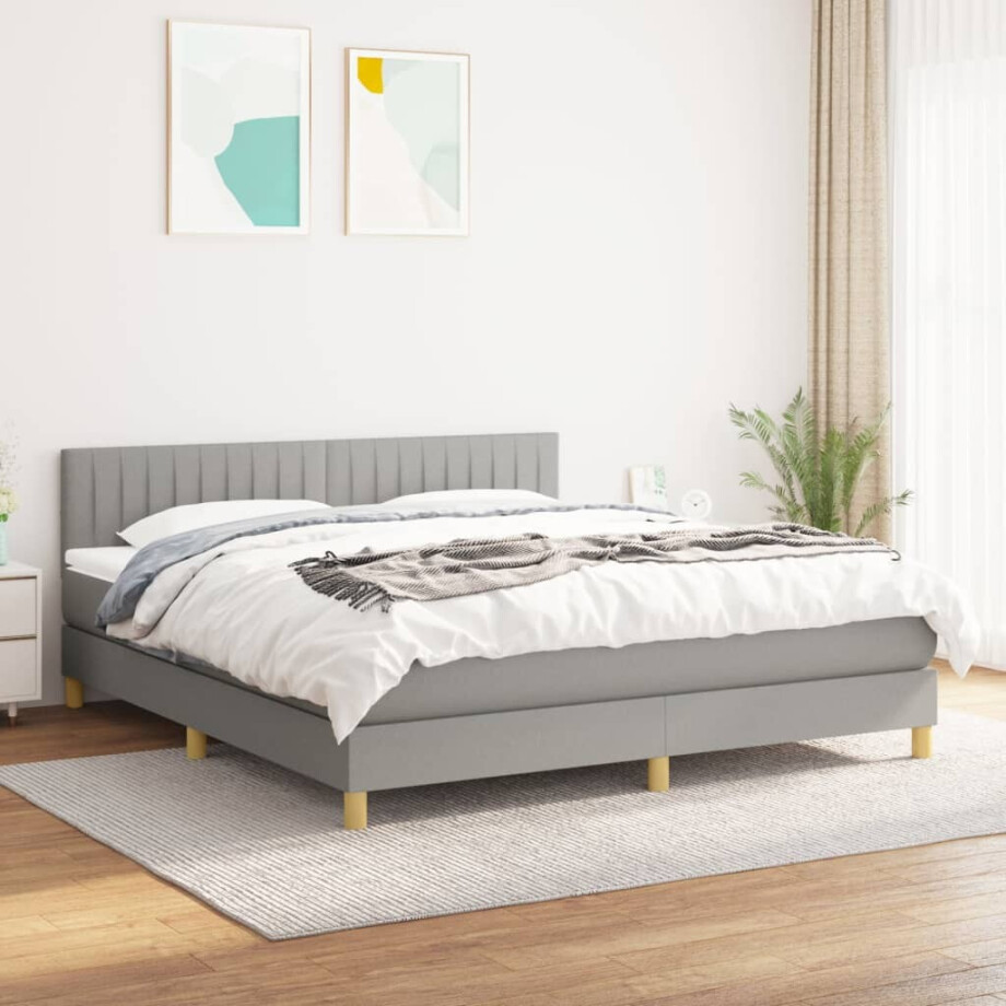 vidaXL Boxspring met matras stof lichtgrijs 180x200 cm vidaXL Boxspring met matras stof lichtgrijs 180x200 cm afbeelding 1