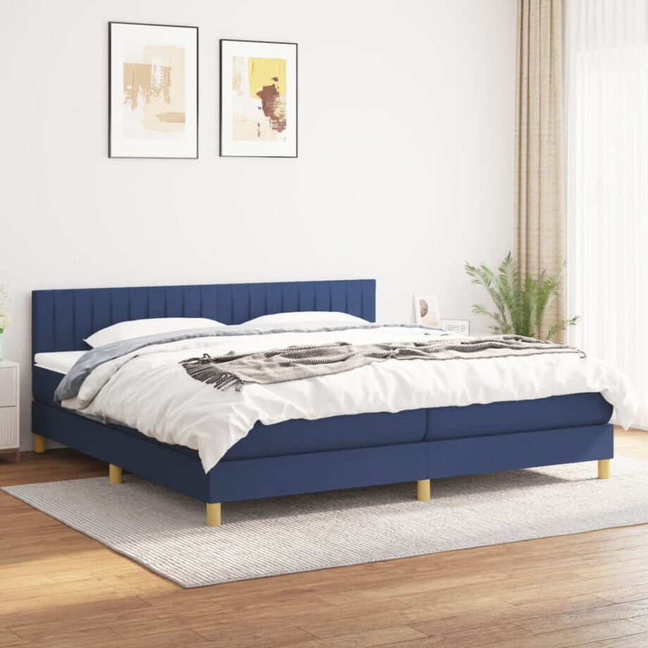 vidaXL Boxspring met matras stof blauw 200x200 cm afbeelding 1