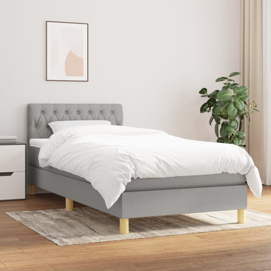 vidaXL Boxspring met matras stof lichtgrijs 80x200 cm afbeelding 1
