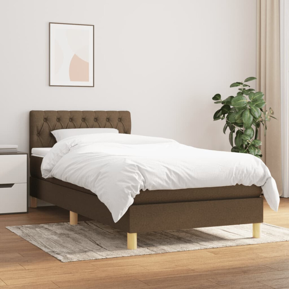 vidaXL Boxspring met matras stof donkerbruin 90x200 cm afbeelding 1