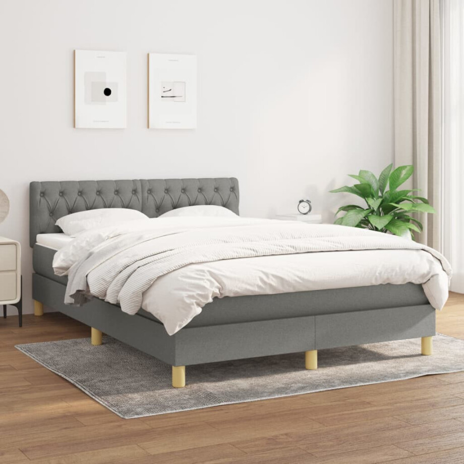 vidaXL Boxspring met matras stof donkergrijs 140x190 cm vidaXL Boxspring met matras stof donkergrijs 140x190 cm afbeelding 1
