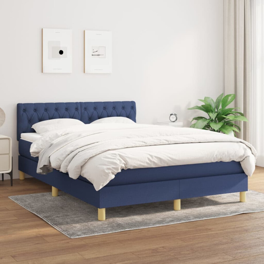 vidaXL Boxspring met matras stof blauw 140x200 cm vidaXL Boxspring met matras stof blauw 140x200 cm afbeelding 1