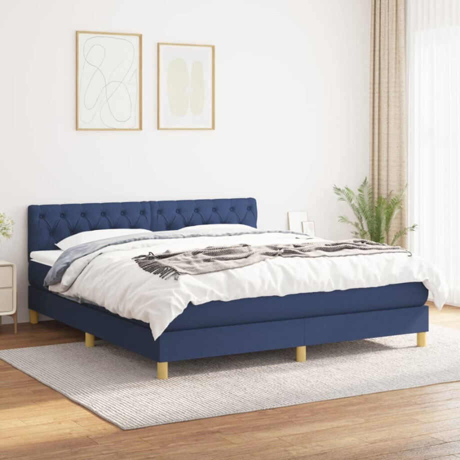 vidaXL Boxspring met matras stof blauw 160x200 cm vidaXL Boxspring met matras stof blauw 160x200 cm afbeelding 1