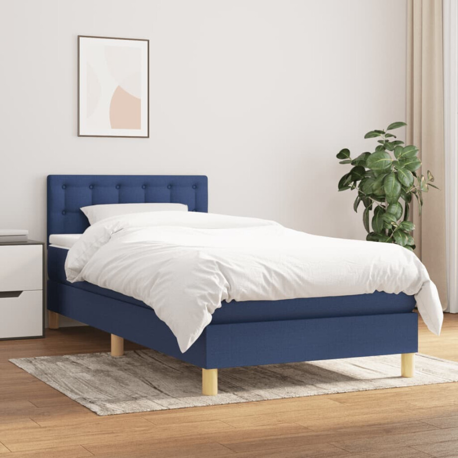 vidaXL Boxspring met matras stof blauw 90x200 cm vidaXL Boxspring met matras stof blauw 90x200 cm afbeelding 1