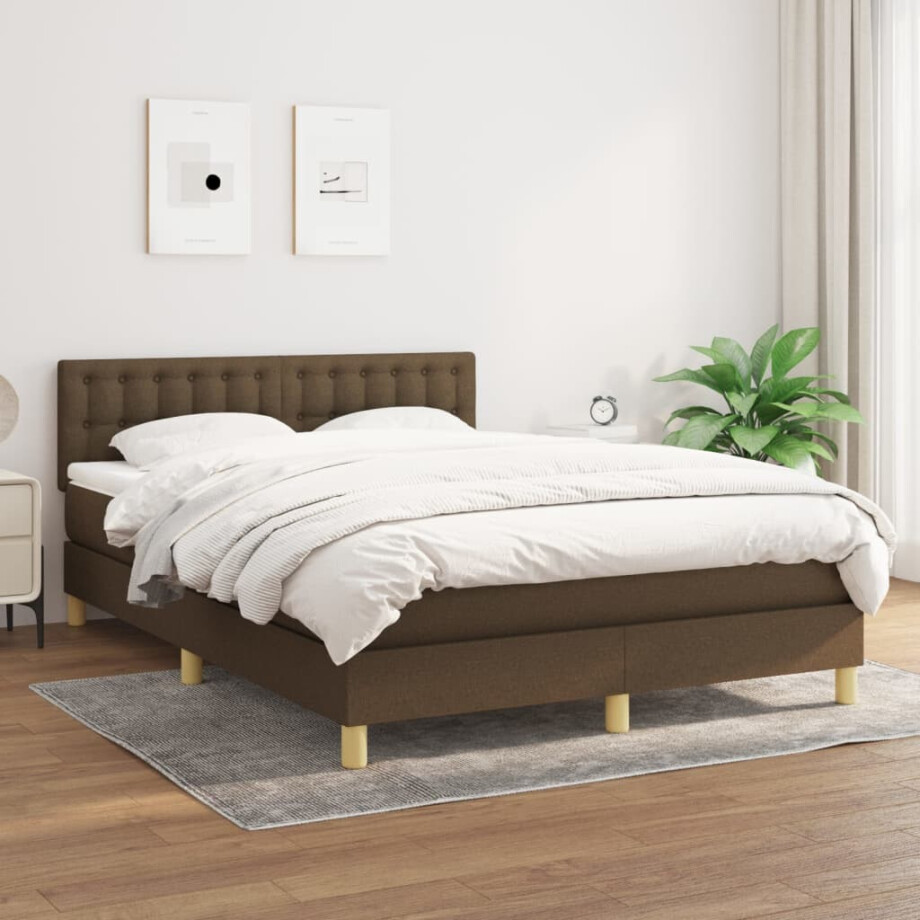 vidaXL Boxspring met matras stof donkerbruin 140x190 cm afbeelding 1