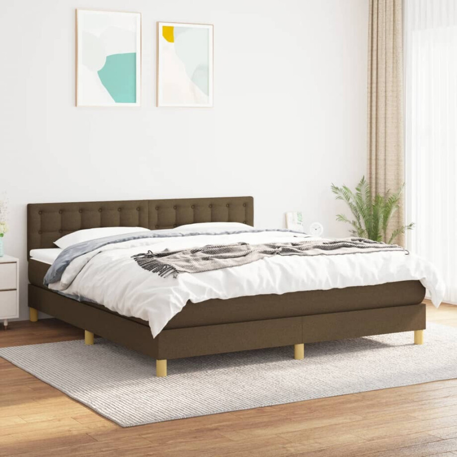 vidaXL Boxspring met matras stof donkerbruin 180x200 cm vidaXL Boxspring met matras stof donkerbruin 180x200 cm afbeelding 1
