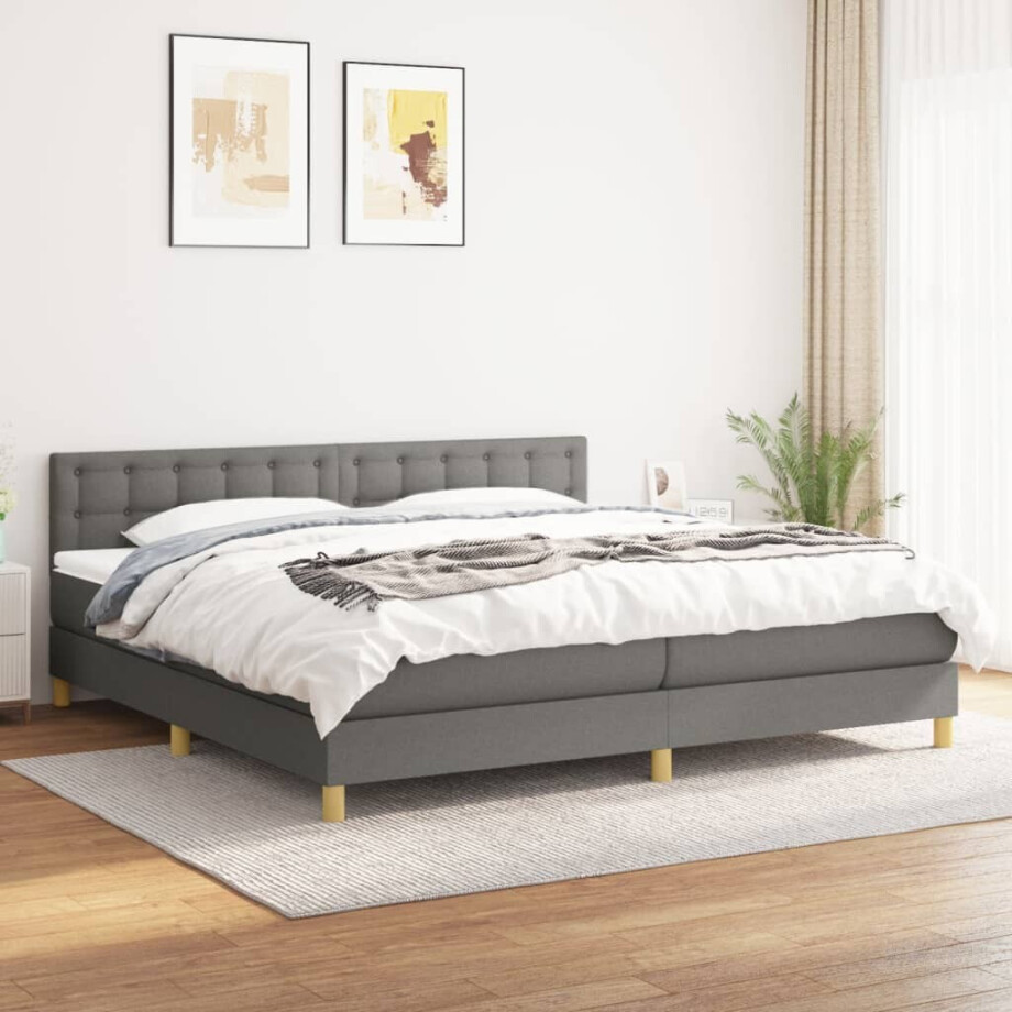 vidaXL Boxspring met matras stof donkergrijs 200x200 cm vidaXL Boxspring met matras stof donkergrijs 200x200 cm afbeelding 1