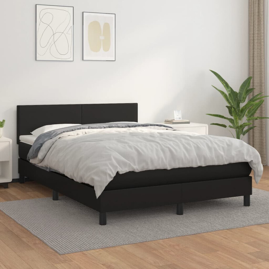 vidaXL Boxspring met matras kunstleer zwart 140x190 cm vidaXL Boxspring met matras kunstleer zwart 140x190 cm afbeelding 1