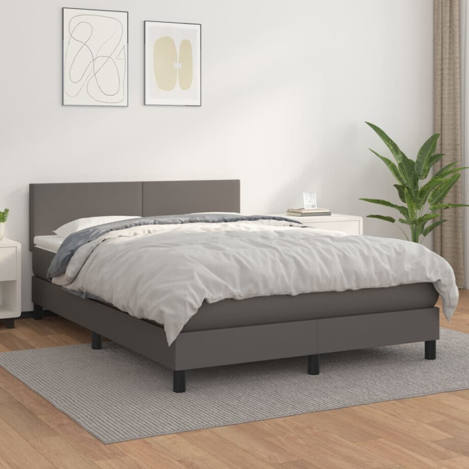 vidaXL Boxspring met matras kunstleer grijs 140x190 cm vidaXL Boxspring met matras kunstleer grijs 140x190 cm afbeelding 1
