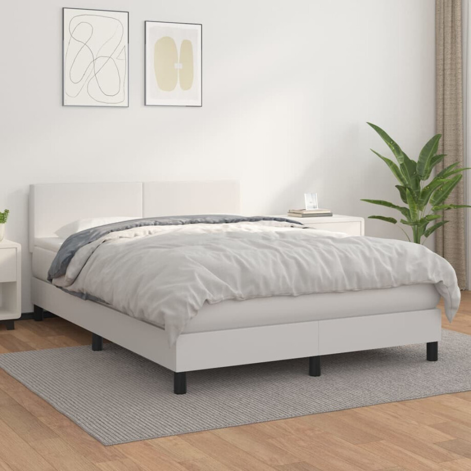 vidaXL Boxspring met matras kunstleer wit 140x200 cm vidaXL Boxspring met matras kunstleer wit 140x200 cm afbeelding 1