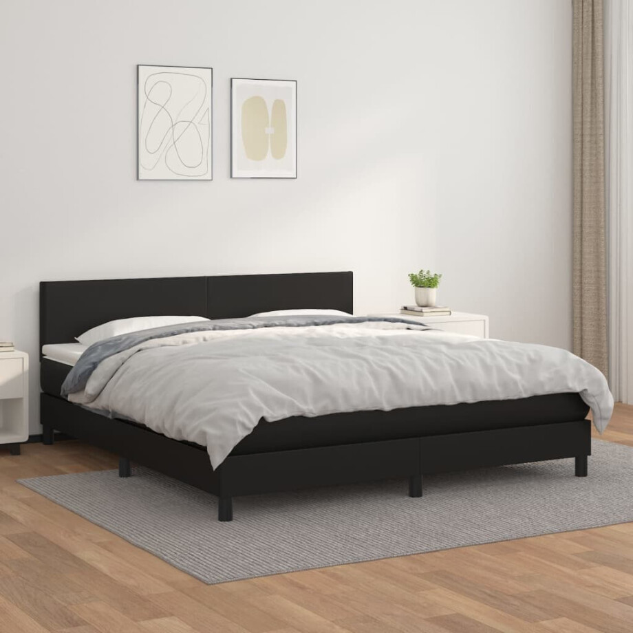 vidaXL Boxspring met matras kunstleer zwart 160x200 cm vidaXL Boxspring met matras kunstleer zwart 160x200 cm afbeelding 1