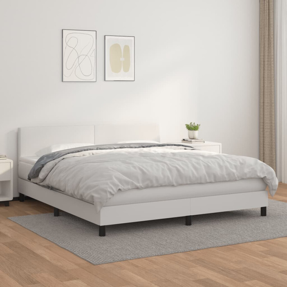 vidaXL Boxspring met matras kunstleer wit 180x200 cm afbeelding 1