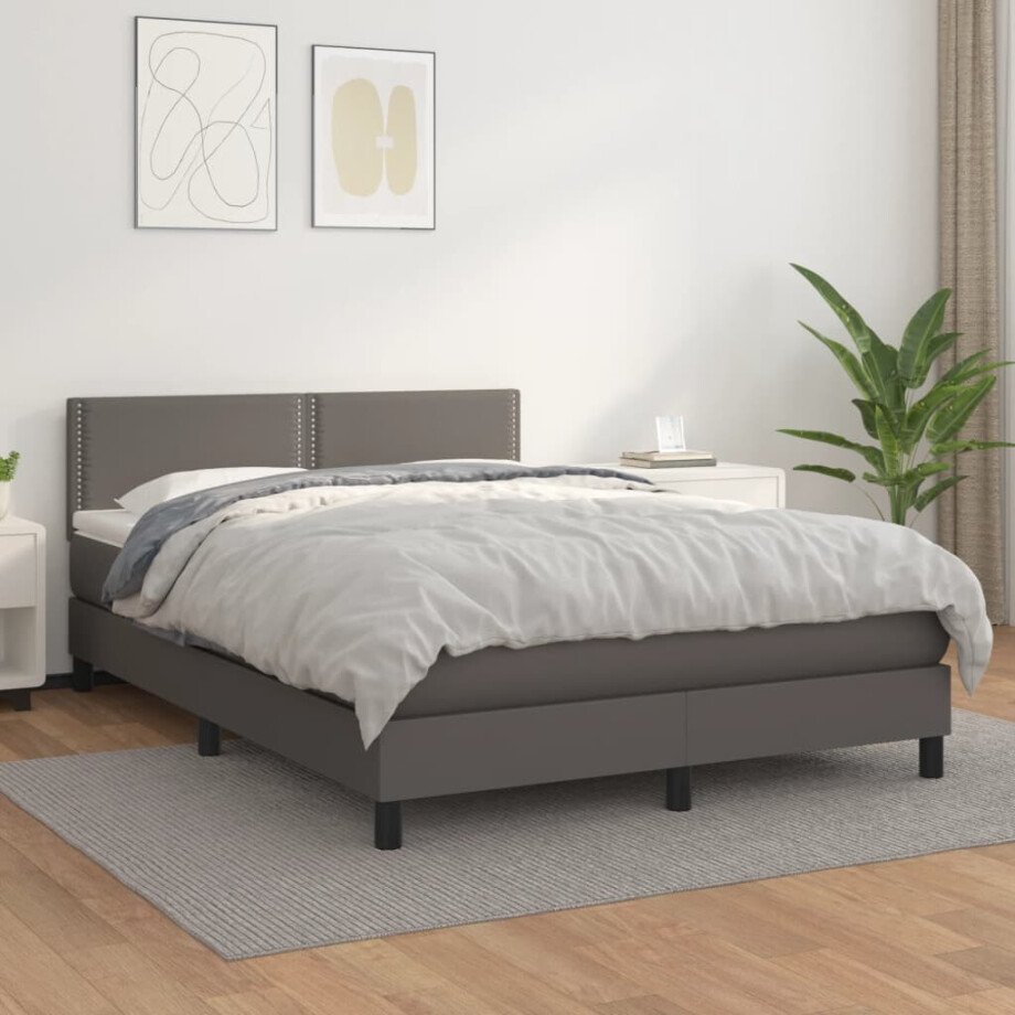 vidaXL Boxspring met matras kunstleer grijs 140x200 cm afbeelding 1