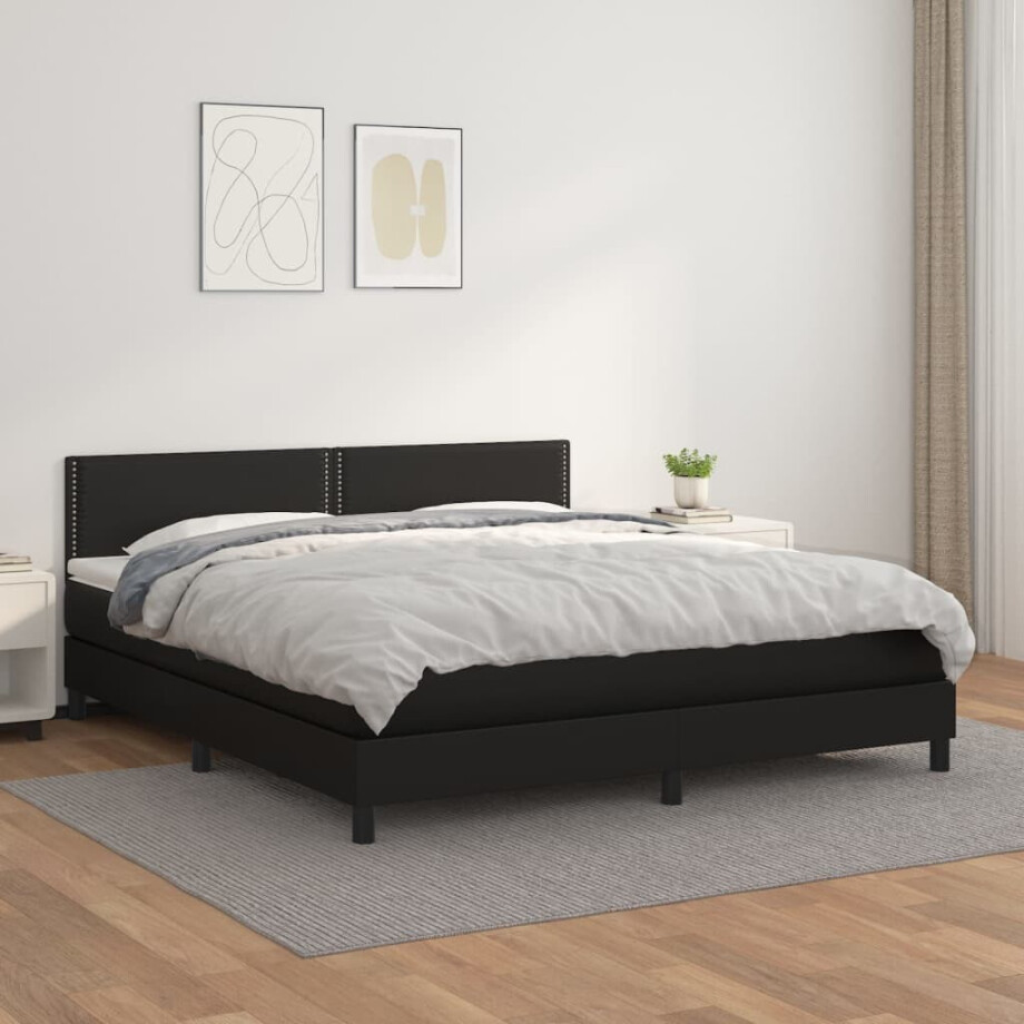 vidaXL Boxspring met matras kunstleer zwart 180x200 cm vidaXL Boxspring met matras kunstleer zwart 180x200 cm afbeelding 1
