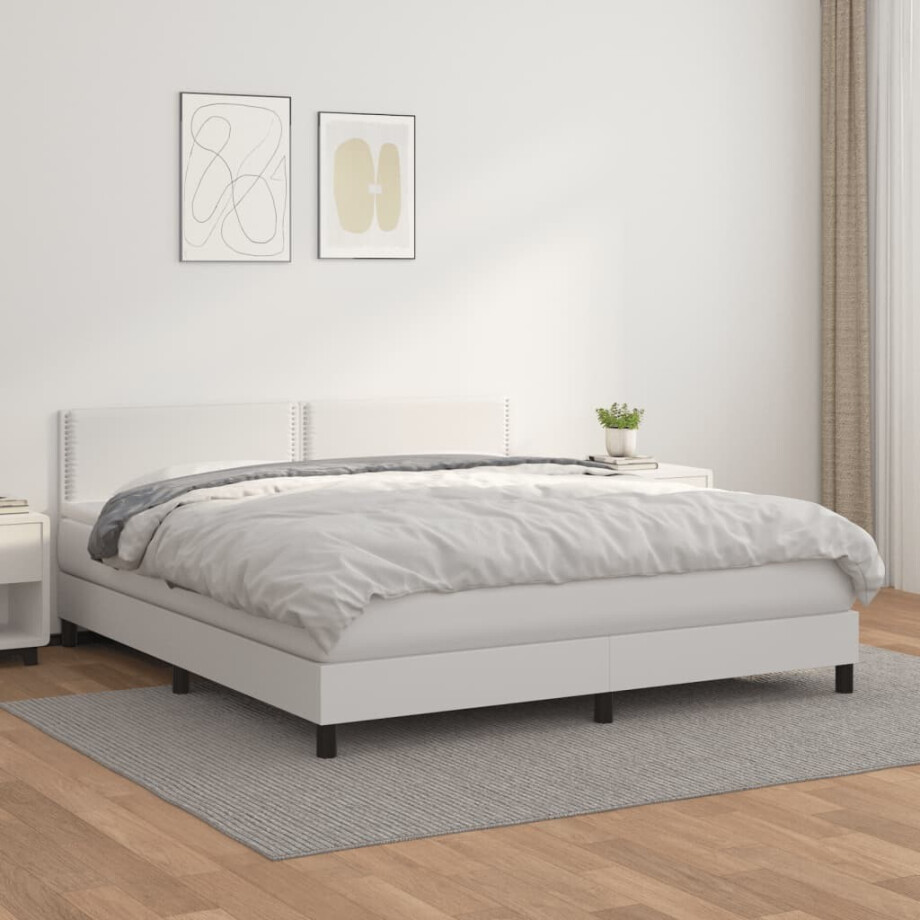 vidaXL Boxspring met matras kunstleer wit 180x200 cm afbeelding 1
