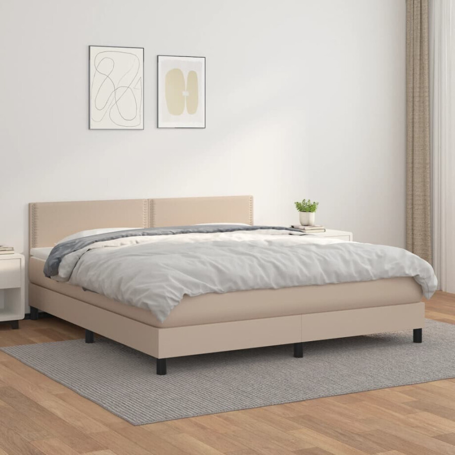 vidaXL Boxspring met matras kunstleer cappuccinokleurig 180x200 cm vidaXL Boxspring met matras kunstleer cappuccinokleurig 180x200 cm afbeelding 1