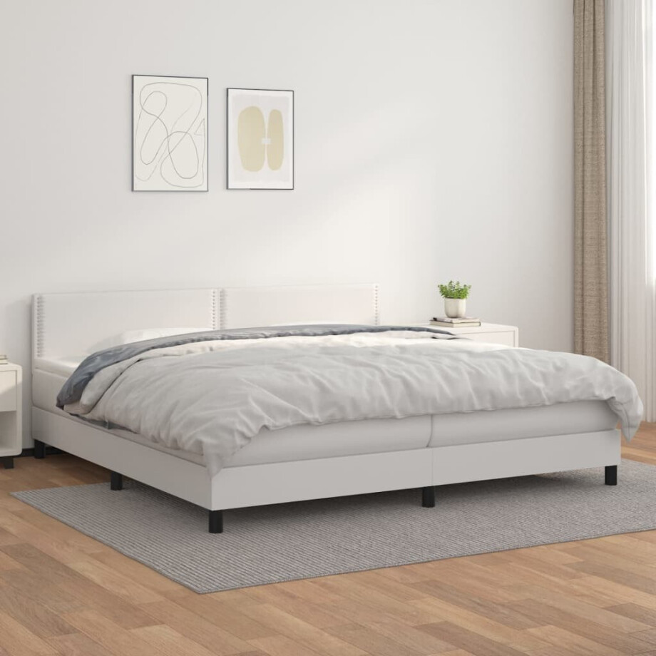 vidaXL Boxspring met matras kunstleer wit 200x200 cm vidaXL Boxspring met matras kunstleer wit 200x200 cm afbeelding 1